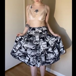 Vintage black and white Venice canals toile skirt